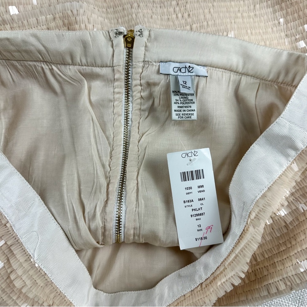 CACHE Scale Beige Full Sequins Mini Pencil Skirt Sz 12 NWT - Picture 6 of 8